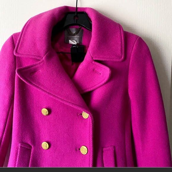 J.Crew 💕 Barbie Hot Pink Stadium Spring Short Double Breasted Fuchsia Pea Coat - Picture 8 of 13